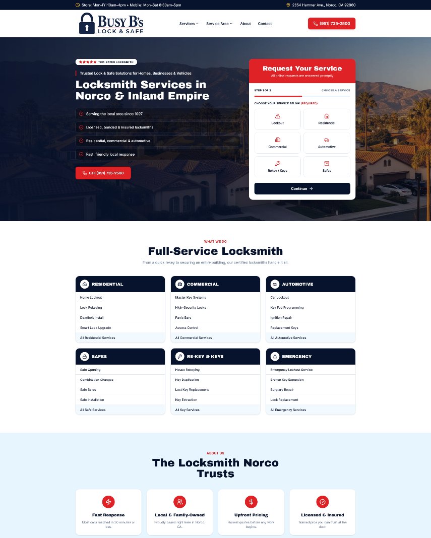 Busy B's Lock & Safe — Locksmith website designed by Stuart McHenry