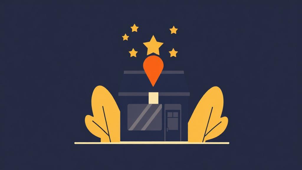Storefront with a Google Maps pin and five stars
